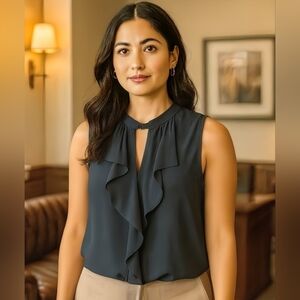 H&M Black Ruffled Sleeveless Blouse Size 10 Medieval Vintage Flowy Whimsygoth